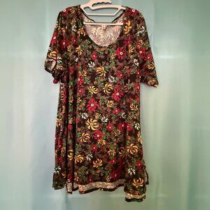 LulaRoe Perfect T Black w/ Bright Floral Yellow Red Green Top 3X